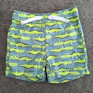 Wonder nation crocodile print linen blend shorts green 6-9 months